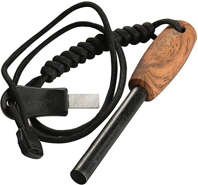 2022 Hot selling Survival Outdoor Camping Paracord Rope Wood Handle Magnesium Ferrocerium Flint fire starter ferro rod