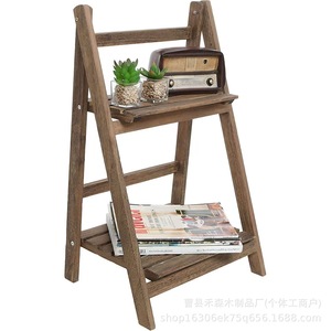 Support à fleurs pliable en bois massif, étagère de rangement ouverte multi-niveaux rétro pour la maison, idéal pour figurines et objets de décoration. - Product Image 3