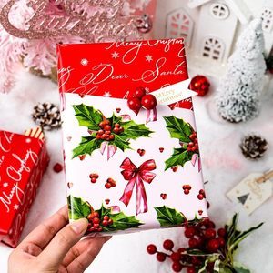 Reversible Christmas <b>Wrapping</b> <b>Paper</b> Roll Pink Holly Berry Bow 46.8 Square Feet Gift Craft Use Recyclable - Product Image 4