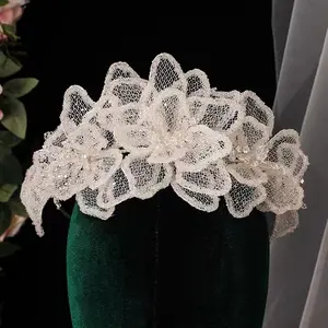 Hia coreano fatto a mano super bello strass con maglia cava con fiore fascia per la testa accessori per abiti da sposa copricapi da sposa