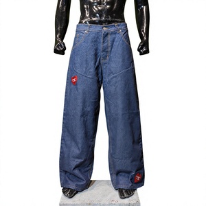 Jean en denim bleu délavé foncé avec patch cœur, coupe large, décontracté, vintage, respirant, léger, pour homme, style streetwear - Product Image 1