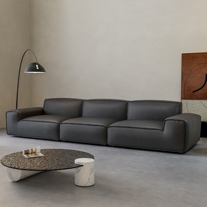 Sofá de Cuero Negro de Diseño Minimalista, Forma Recta, Tapizado con Relleno de Espuma, Muebles para Sala de Estar - Product Image 1