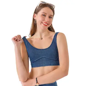 Factory wholesale sales customized Denim Bustier Top four-way stretch High support sexy bra sport bra for women