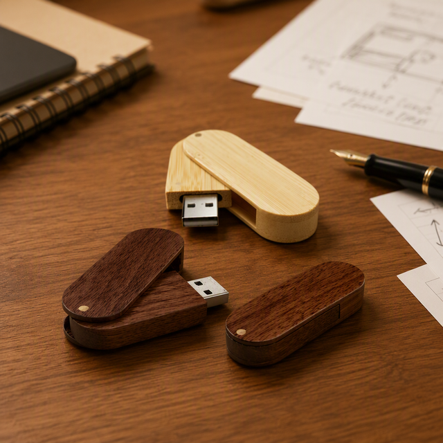 Custom Logo Wooden USB Flash Drive Bamboo Maple Walnut Rotatable USB Stick USB2.0 USB3.0 2GB-64GB for Data Storage