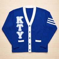Pulls et Manteaux Tricotés Personnalisés Unisexe Hiver pour Femmes et Hommes KTY Sorority, Cardigans Bleus Ornés d'un Badge d'Association Personnalisé