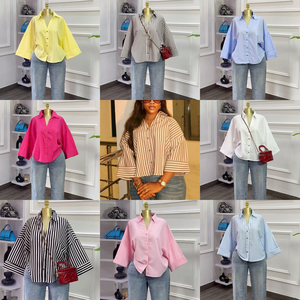 Chemisier décontracté chic à rayures en mélange de lin avec manches raglan pour femme – Chemise respirante tendance automne - Product Image 4