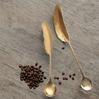 Creatieve minimalistische spiegelpolijst 304 roestvrijstalen lepel, veervormige koffie-, cake-, dessert- en fruitvorkset, draagbaar, terug naar school