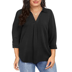 2024 nuovo Pullover di Chiffon da <span class=keywords><strong>donna</strong></span> europeo e americano <span class=keywords><strong>grande</strong></span> Top a maniche 3/4 <span class=keywords><strong>con</strong></span> scollo a V ampio - Product Image 3