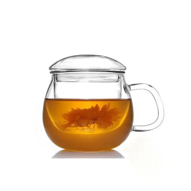 Tasse à thé résistante à la chaleur de marque personnalisée de 10oz tasse à thé transparente en verre borosilicate avec passoire
