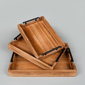 Wooden <b>Tray</b> Set 3 Piece Solid Wood Square Serving <b>Tray</b> For Hotel Coffee <b>Tea</b> Service - Product Image 1