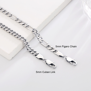 Pulsera de Cadena Figaro de Acero Inoxidable 316L con Baño de Rodio y Oro de 18K, Estilo Cubano Simple de 5mm para Mujer, Clásica y Resistente al Deslustre - Product Image 5