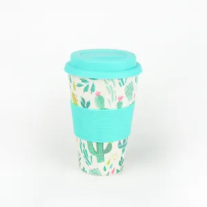 Custom Printing Insulation Take Away Ceramic Coffee Cup With Silicone Lid