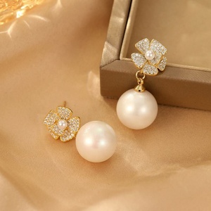 Premium Silver Needle Zircon Flower <b>Pearl</b> Stud <b>Earrings</b> for Women Fashionable Light Luxury Commuting Temperament Personality - Product Image 6