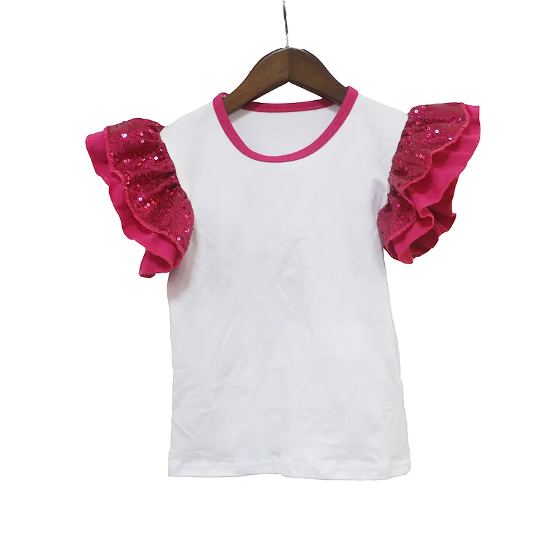 Heiße Frühling und Sommer Pailletten doppelt gekräuselte kurz ärmel ige Mädchen Top T-Shirt Baby Mädchen Tops Mädchen Blusen & Hemden