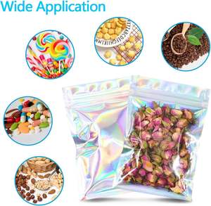 Venda Holográfica Mylar Saco Holográfico Transparente Resealable Zipper Poly Pouch Transfer Holográfico Mylar Bags - Product Image 6