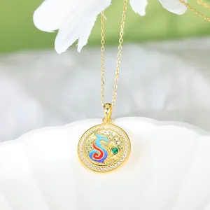 Grace Jewelry Zircon Green Nano Crystal Cute Cartoon Dragon Shape 925 Sterling Silver Gold Plated Elegant Jewelry Pendant