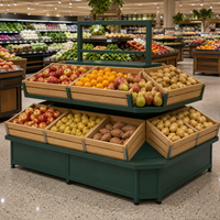 Klantspecifieke supermarkt-displaystandaard voor producten, vierzijdig houten fruit- en groente-eilandrek, OEM ODM