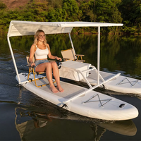 Bateau Catamaran Gonflable en PVC avec Pare-Soleil, Compatible Moteur Électrique, Bateau de Loisirs pour Plongeurs