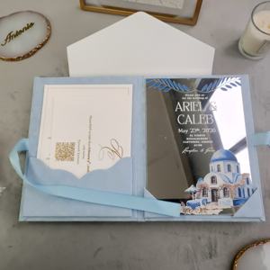 Invitaciones de Boda de Acrílico Espejo Plateado con Terciopelo Azul Cielo, con Sobre y Tarjeta RSVP, para Elegantes Convites de Casamento - Product Image 1