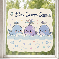 Autocollants personnalisés imperméables en PVC vinyle, motif baleine et vague océanique Kawaii, autocollant décoratif électrostatique imprimé UV pour fenêtre et verre
