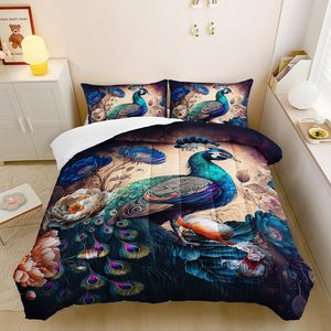 Stile bohémien Twin <span class=keywords><strong>trapunta</strong></span> Set pavone blu su motivo Vintage a righe 300TC 1 <span class=keywords><strong>trapunta</strong></span> 2 federe per camera da letto delle ragazze - Product Image 3