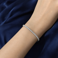Gelang Berlian Laboratorium 7CT Potongan Bulat Empat Cakar, Emas Putih Padat 14K, 7.5 Inci, Perhiasan Khusus Wanita