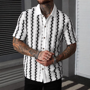 Nuova <span class=keywords><strong>Camicia</strong></span> Estiva da Uomo 2026 a <span class=keywords><strong>Maniche</strong></span> <span class=keywords><strong>Corte</strong></span> in Maglia a <span class=keywords><strong>Quadri</strong></span> con Perline, Stile Vintage, Versatile e Casual - Product Image 3