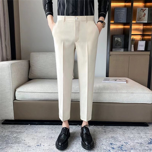 <span class=keywords><strong>Pantalon</strong></span> <span class=keywords><strong>de</strong></span> <span class=keywords><strong>costume</strong></span> d'été slim pour hommes sans repassage Petit <span class=keywords><strong>pantalon</strong></span> habillé <span class=keywords><strong>Pantalon</strong></span> décontracté à neuf points - Product Image 4