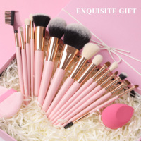 EMF élégant 15 pièces Rose doré ensemble de pinceaux de maquillage Logo personnalisé rose manche en bois fard à paupières fond de teint brosses visage utilisation marque privée