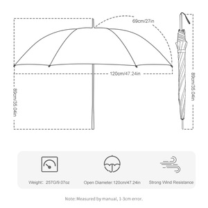Parapluie de golf personnalisé de luxe à ouverture manuelle, cadre en fibre de carbone, super léger, revêtement UV noir, imperméable, impression de logo - Product Image 2