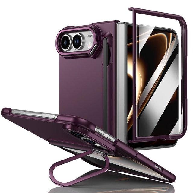 For iPhone Duo 18 Ultra Foldable Camera Rotating Bracket Full Hinge Protection with Tempered Glass Stylus Shockproof Phone Case