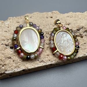 Cuentas de Circonio Personalizadas al por Mayor, Medallas Ovaladas de Nácar y Madreperla, Dijes de la Virgen María para la Fabricación de Joyas y Collares - Product Image 3