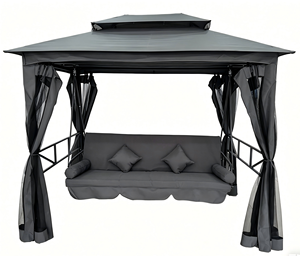 Lit <span class=keywords><strong>balançoire</strong></span> de jardin 3 places avec moustiquaire, chaise suspendue fonctionnelle résistante aux UV, hamac suspendu avec structure métallique - Product Image 2