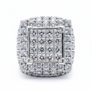 Exclusive Princess Cut Hip-Hop Style Round <b>Diamond</b> Studded Men's <b>Diamond</b> <b>Ring</b> in 10K White Gold - Product Image 2