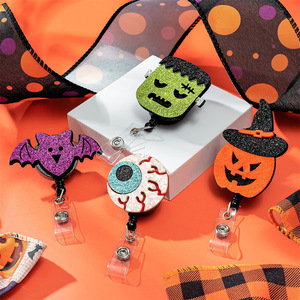 Cross-border Halloween easy-open fastener fabric glitter pumpkin eyeball Hulk bat telescopic <b>buckle</b> name tag <b>clip</b> scroll - Product Image 2
