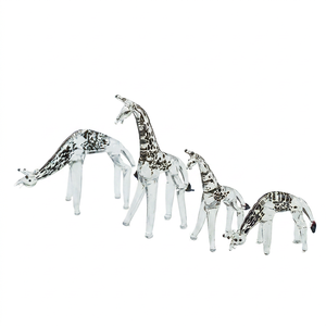 Juego de figuras de jirafa de vidrio soplado a mano, diseño amarillo transparente con manchas, decoraciones de animales - Product Image 4