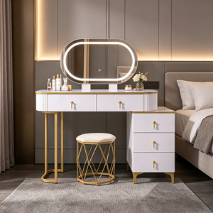 Modern Makeup <b>Vanity</b> With Lighted Mirror Storage Drawers Bedroom Dressing <b>Table</b> With Stool - Product Image 5