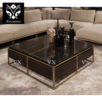 Conceptions populaires Table basse carrée de luxe avec dessus en marbre Meubles de salon aux pieds en métal