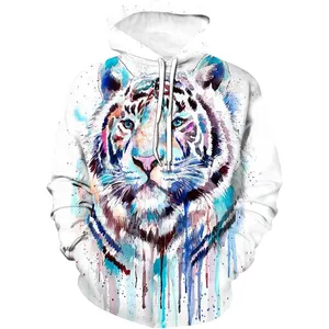Fitspi Wholesale Custom White Tiger 3d Printed Sweatshirt Hoodie Pullover With Pockets Dropshipping