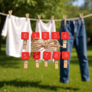 Ilan Mollette in Legno da 3,5 Cm con Numeri Rossi e Spago di Juta, Confezione da 10 Pezzi - Product Image 3