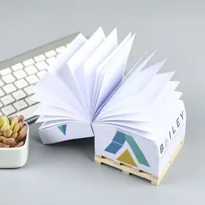 Promotion Loose Leaf Paper Memo Block Custom Logo 4 Sides Sticky Note Memo Cube Pad With Wooden Pallet