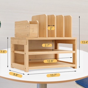Étagère de bureau multi-niveaux, organisateur de bureau autoportant en bois pour espace de travail ou d'étude - Product Image 4