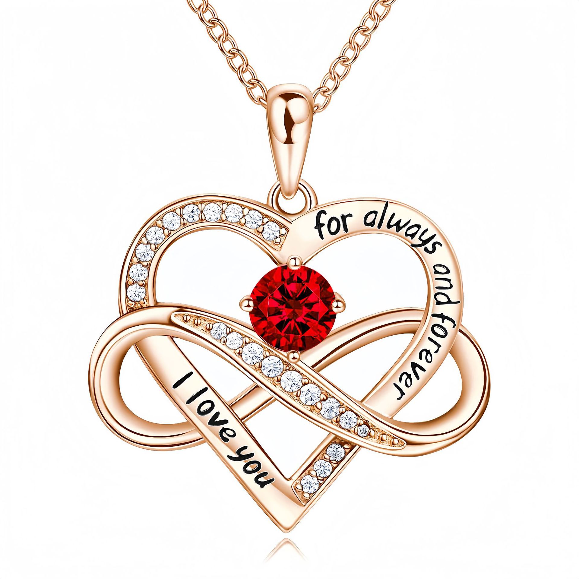 Necklace rose gold with red diamonds