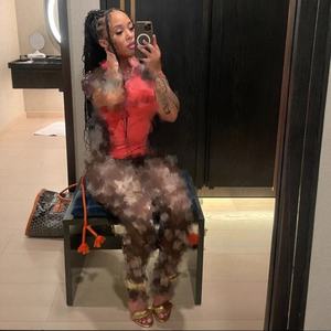 Y0600新款时尚潮流月亮印花设计弹性修身性感短袖上衣和裤子套装 - Product Image 2