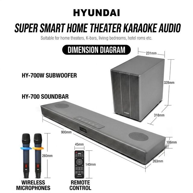 Hot Item 300W DSP 2.1CH Karaoke Soundbar With Separate Subwoofer Bluetooth 5.0 TV Home Theater Speaker Wireless Mic