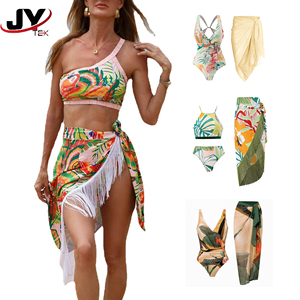 2023 phụ nữ mới in áo tắm che lên Ruffle dây đeo một mảnh tắm phù hợp với hoa Đồ bơi beachwear - Product Image 3