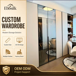 Architect Choice Project Ready Plywood <strong>Dark</strong> <strong>Wood</strong> Built Hinged Door <strong>Wardrobe</strong> with Glass Door Integrated Vanity for Luxury Villa - Product Image 1