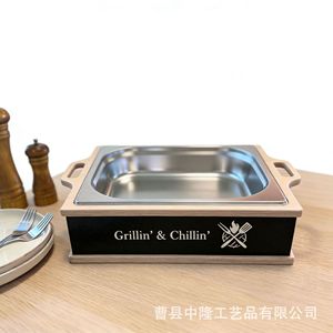 Bandeja de servir de madera con inserto de acero inoxidable, diseño Grillin' & Chillin', para uso en fiestas de barbacoa al aire libre - Product Image 2