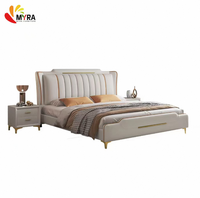 Nouveau lit double moderne minimaliste en bois massif de style italien, luxe léger, avec sommier à lattes et sommier à ressorts avec rangement surélevé, taille King-size