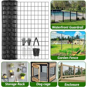 Lucomb Welded <b>Wire</b> Fence 23.62Inch x 59.06Ft Black PVC Coated Garden Dog Barrier Roll Outdoor Fencing <b>Mesh</b> - Product Image 6
